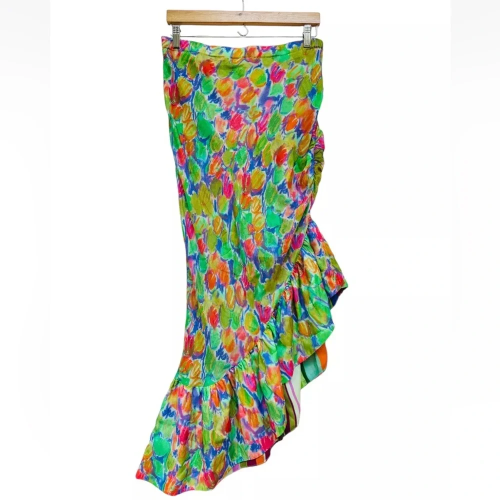 Anthropology Hope For Flowers Asymmetrical Slim Floral Midi Skirt Sz Medium